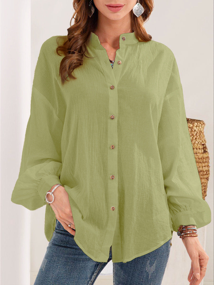 New Style Long-sleeved Shirt Cotton Linen Shirt Cardigan Women