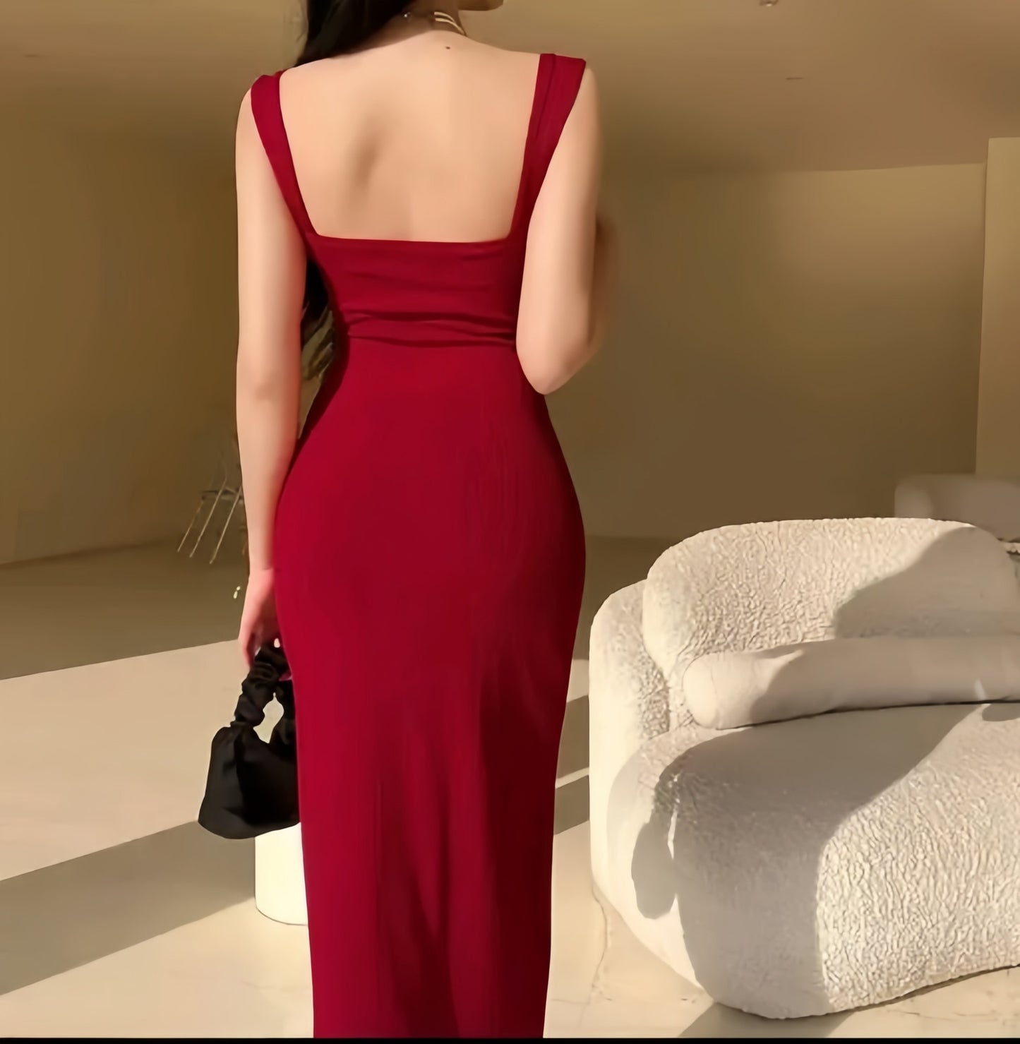 Slim Fit Red Lycra Maxi Dress – Party & Evening Wear
