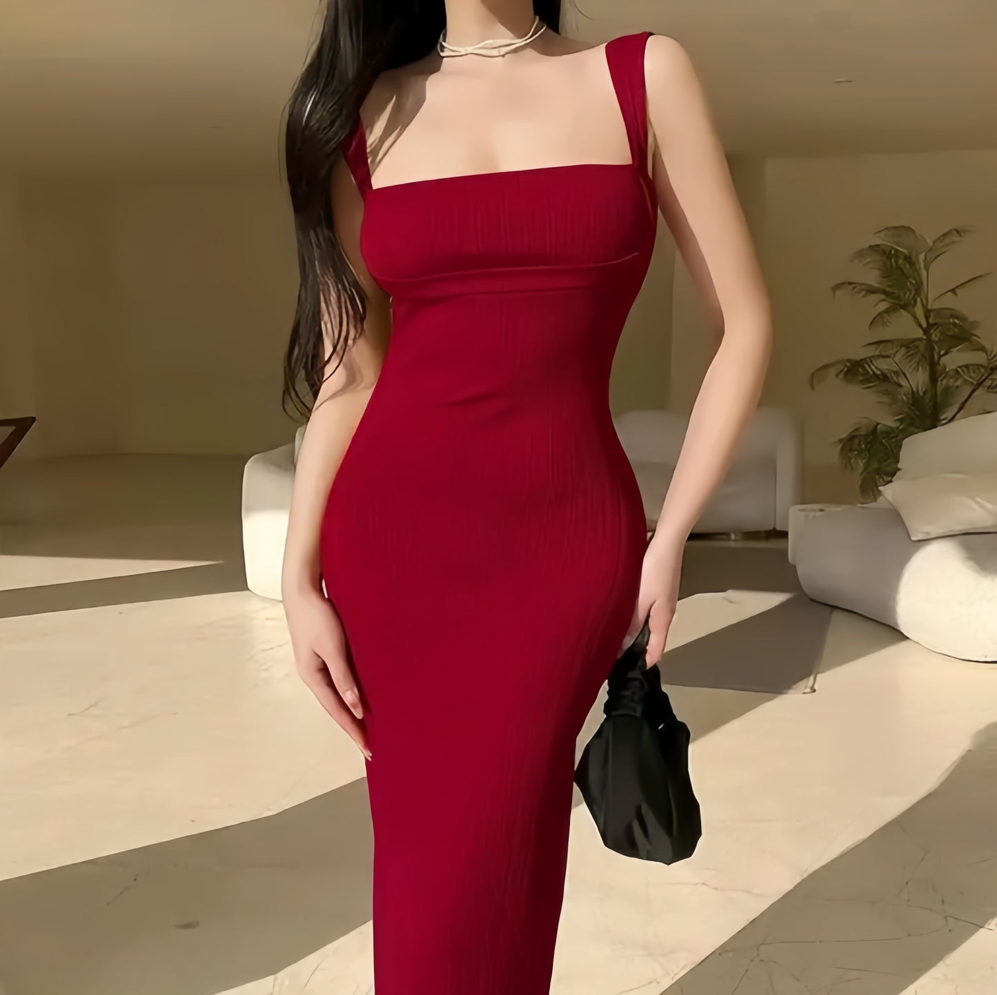 Slim Fit Red Lycra Maxi Dress – Party & Evening Wear