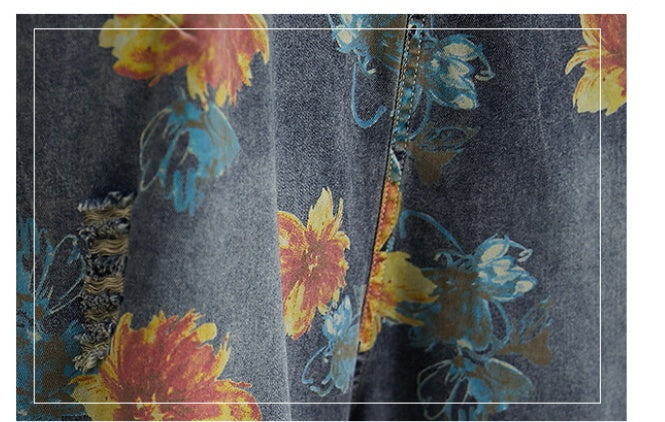 Casual Oversized Denim Printed And Washed Overalls For Women