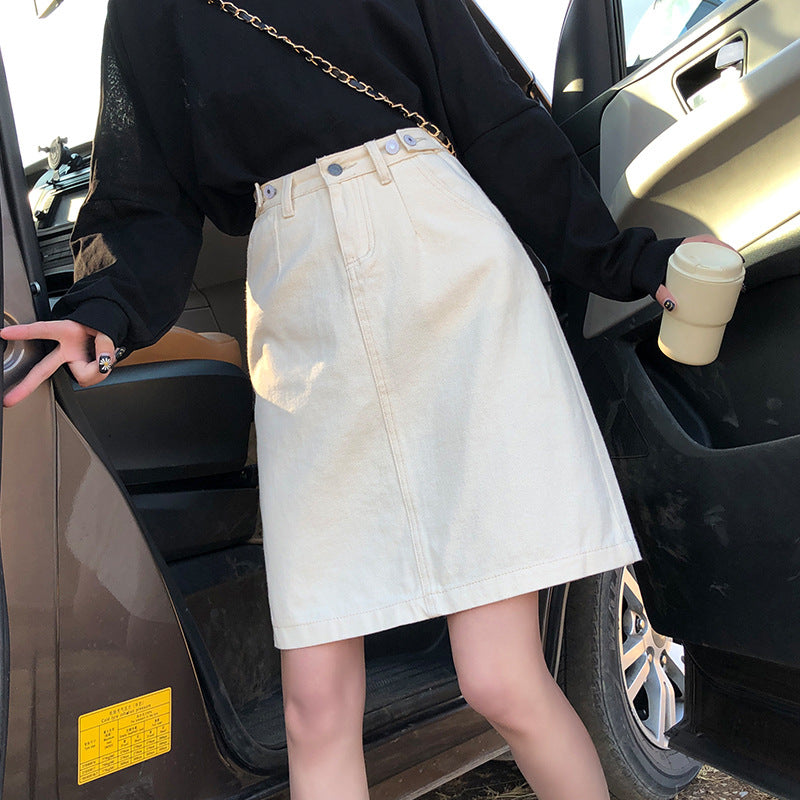 Half Skirt Bag Hip Apricot Bag Skirt Mid-length Skirt
