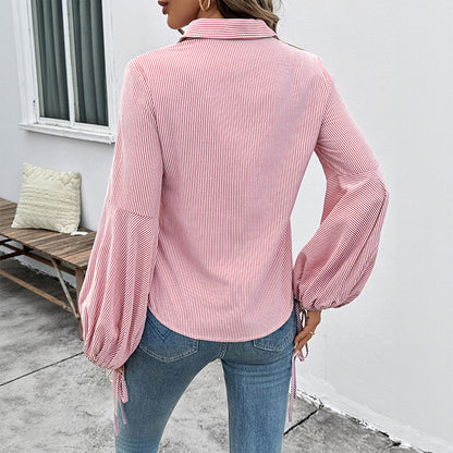 Striped Stitching Elegant Shirt For Women