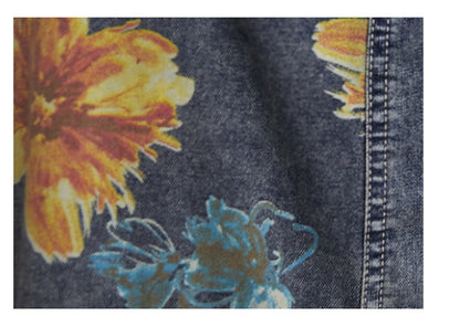 Casual Oversized Denim Printed And Washed Overalls For Women