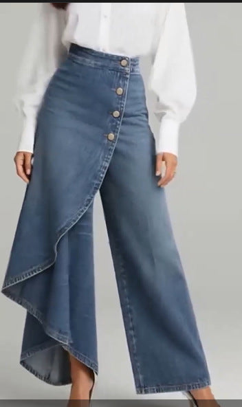 Womens Solid-Color Casual Denim-Style Printed Pants