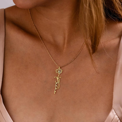 December Birthday Flower Necklace Name Chain