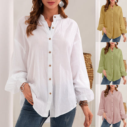 New Style Long-sleeved Shirt Cotton Linen Shirt Cardigan Women