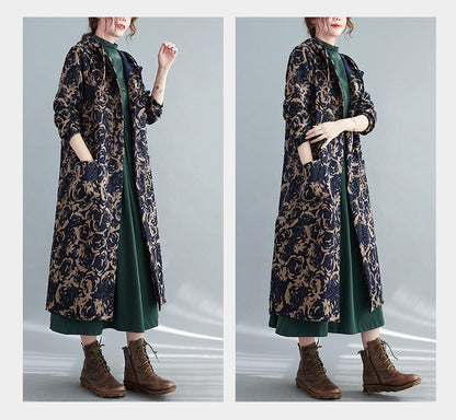 Retro Artistic Winter Long Cotton Coat With Fleece Lining