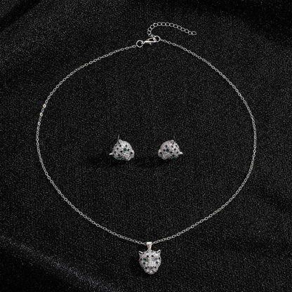 Hip Hop Leopard Head Pendant Earring Necklace Set