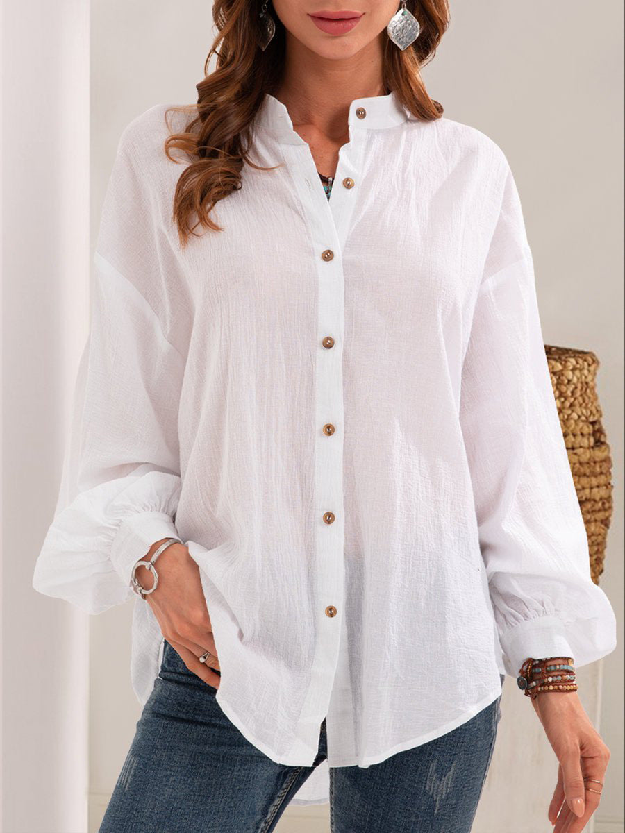 New Style Long-sleeved Shirt Cotton Linen Shirt Cardigan Women