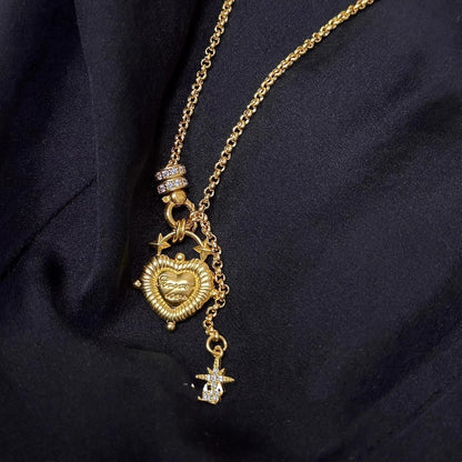 Vintage Solid Heart Pendant Tassel Necklace
