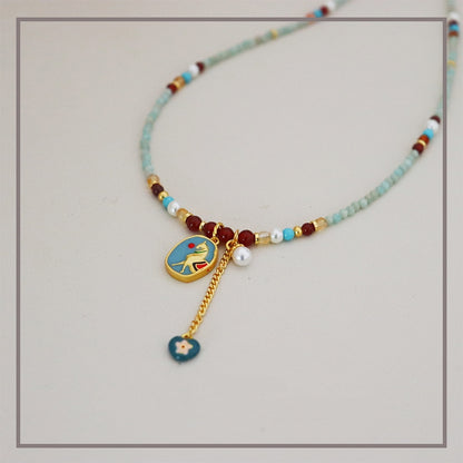 New Chinese Style Fashionable Retro Colored Drip Oil Horse Year Necklace