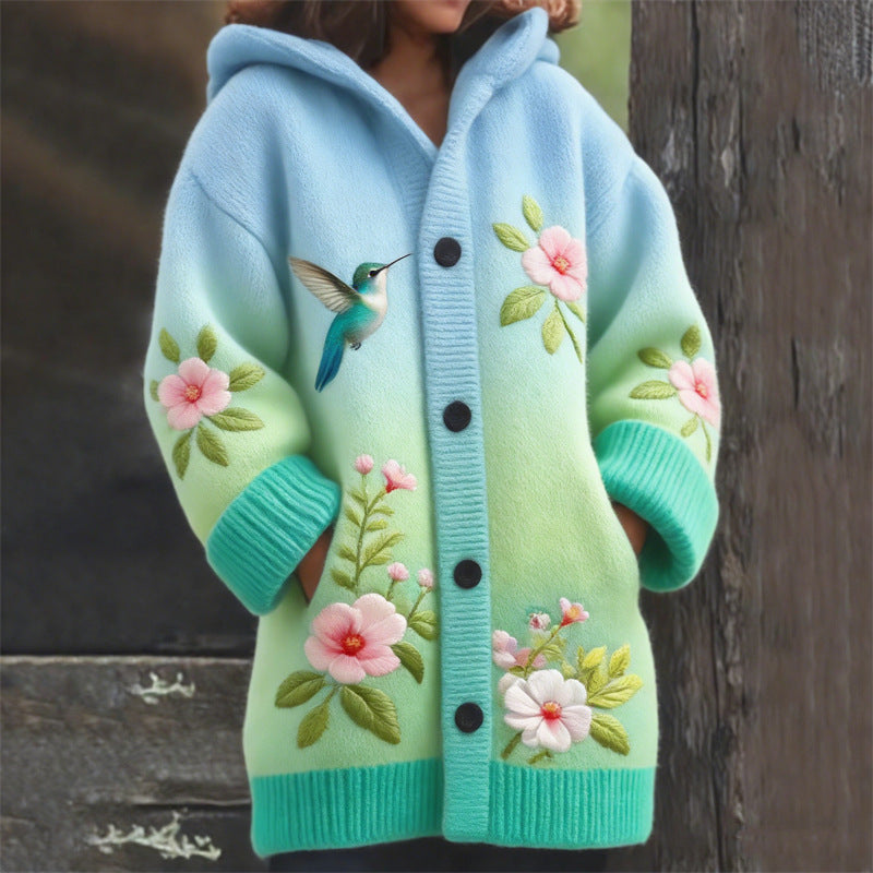 Casual 3D Cat-Print Hoodie Cloak Coat