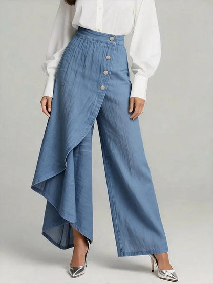 Womens Solid-Color Casual Denim-Style Printed Pants