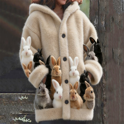 Casual 3D Cat-Print Hoodie Cloak Coat