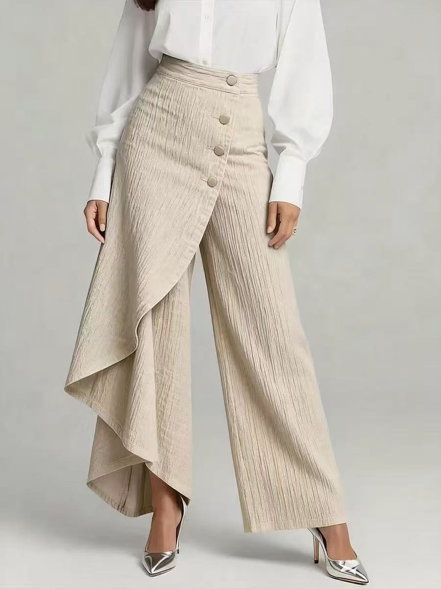 Womens Solid-Color Casual Denim-Style Printed Pants