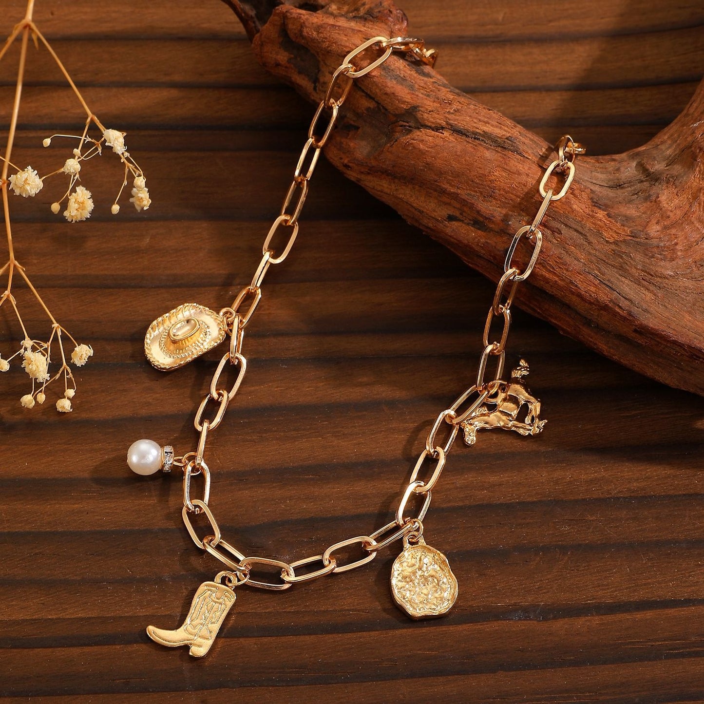 Ethnic-style Cowboy Hat Boots Pendant Necklace And Bracelet