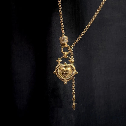 Vintage Solid Heart Pendant Tassel Necklace