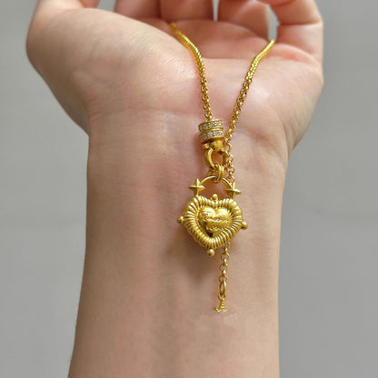 Vintage Solid Heart Pendant Tassel Necklace