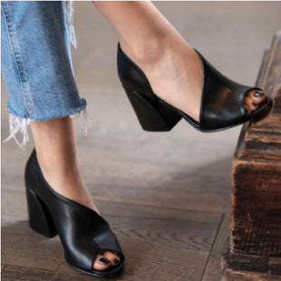 Womens Plus-Size Chunky-Heel Casual Peep-Toe Sandals