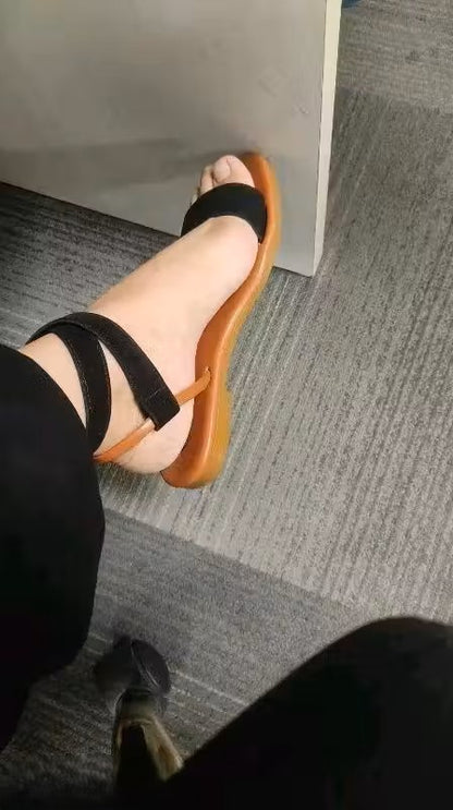 Stylish Women’s Buckle-Strap Synthetic Flat Sandal – Comfortable Casual Wear